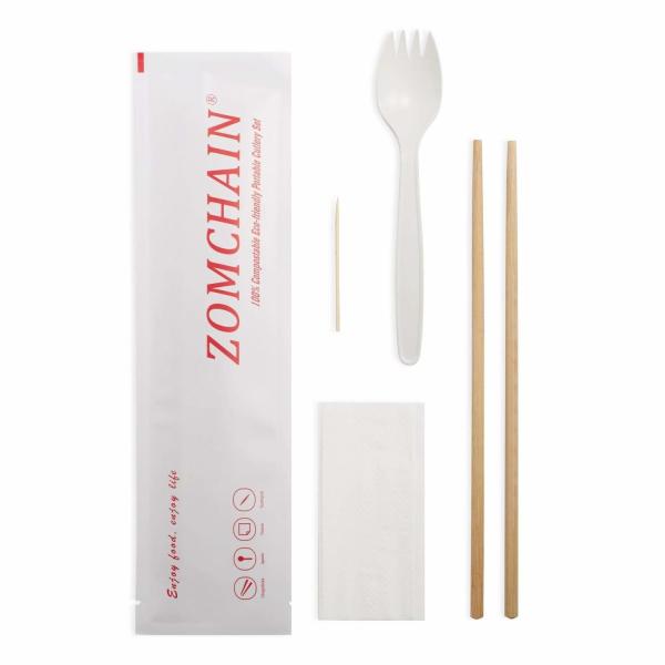 Individual Wrapped Biodegradable Black Cutlery Set with Custom Logo Printing and Fork