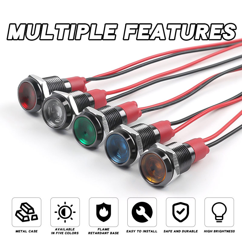 Durable Versatile 10mm Oxidized Black Metal Multi-color LED Power Indicator Lights IP65 Protection IK08 Rated Wire Connection