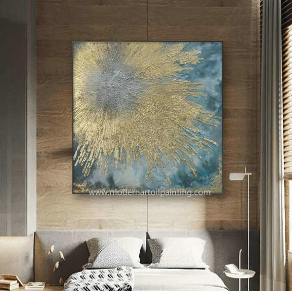 Handmade Gold Abstract Art Canvas Paintings For Christmas Wall Decorations 80 cm x 80 cm