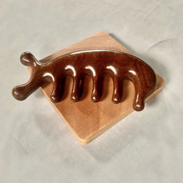 Customized Logo Availabled Brown Wide Tooth Head Scalp Massage Comb Manufacture Natural Wooden Sandalwood Gus Sha Comb