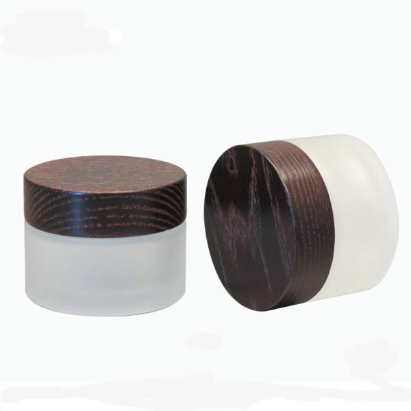 15g 30g 50g Oblique Shoulder Glass Cosmetic Jar With Brown Wooden Lid Cream
