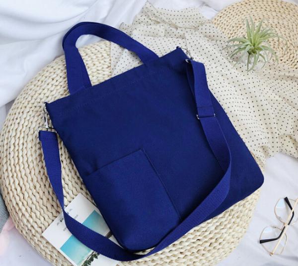 Pink Blue Shoulder Tote Bag Black Pockets Long Handles Ecological All Season