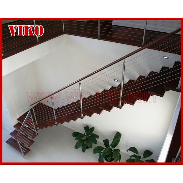 Steel Cable Stair VK69SC TreadAmerican Oak Aluminum Baluster Glass Handrail 304 Stainless Steel Carbon SteelPowder-coate