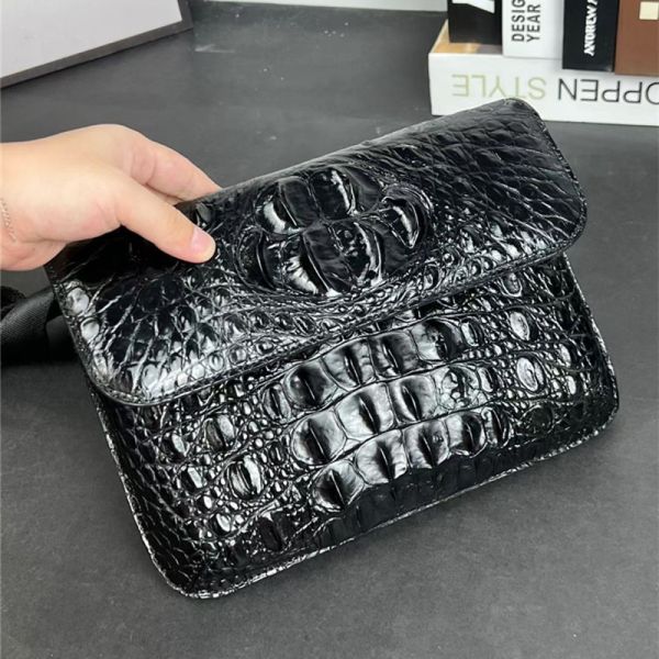 Authentic Crocodile Skin Men's Small Shoulder Bag Ultrathin Flap Purse Genuine Alligator Leather Male Messenger Bag