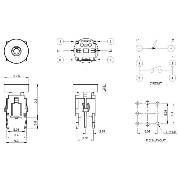 Illuminated Latching Push Button Switch , Illuminated Light Switch For Led Bulbs