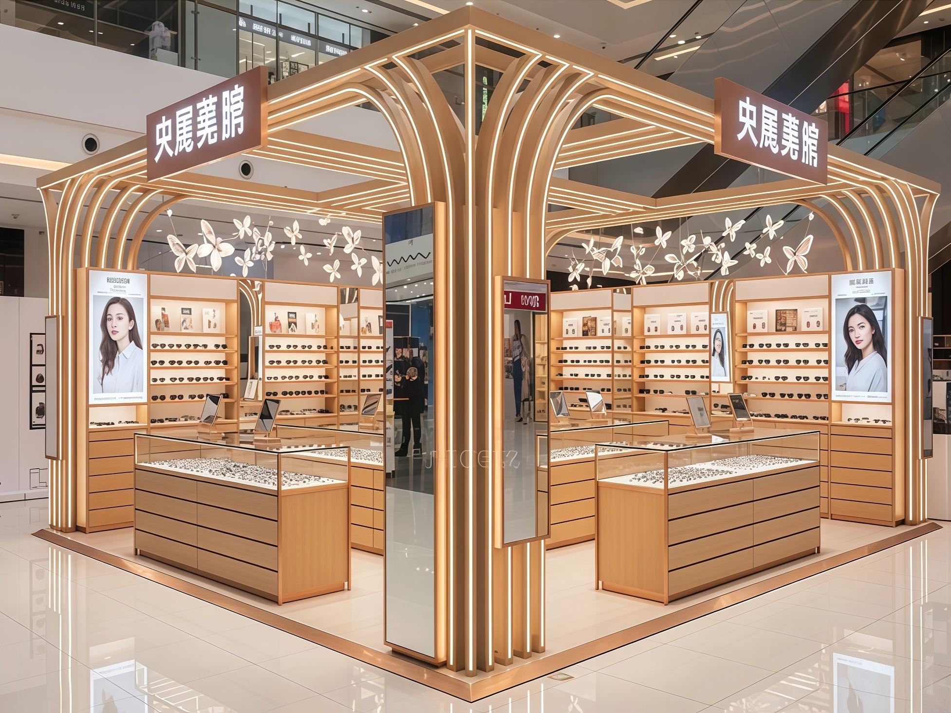 Modern Custom Optical Store Display Kiosk Wooden Glasses Display Showcase for Shopping Mall Eyewear Retail with OEM ODM