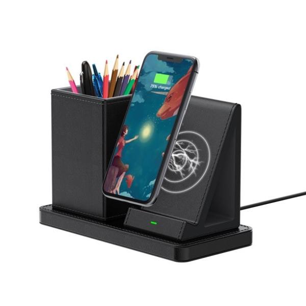OEM Pen Holder de carregamento sem fio lavável, organizador With Wireless Charger da mesa 10W