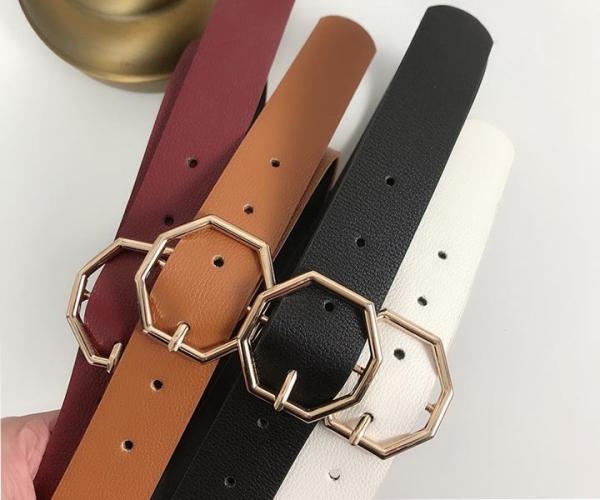 Grainy 3.5cm Wide Women's Fashion Leather Belts Octagon Buckle