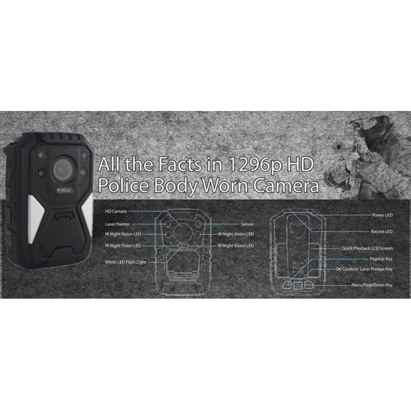 OEM 1296P HD IR Night Vision Wearable Video Camera , 8 Hours Recording