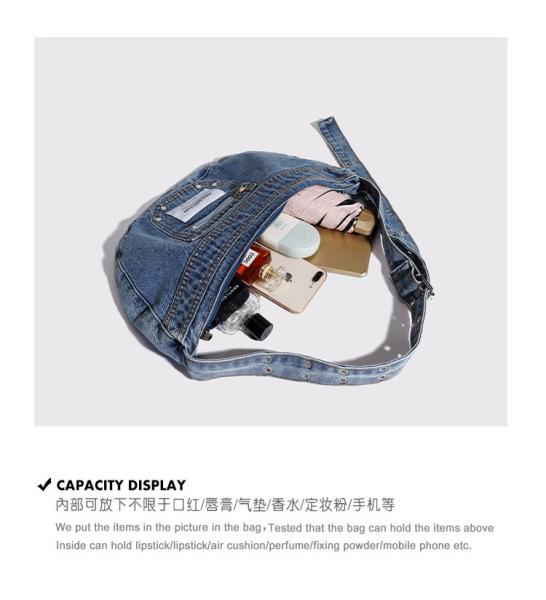 2024 CROSS-BORDER NEW UNDERARM BAG NICHE DESIGN RETRO WASH DENIM BAG SENIOR DUMPLING BAG