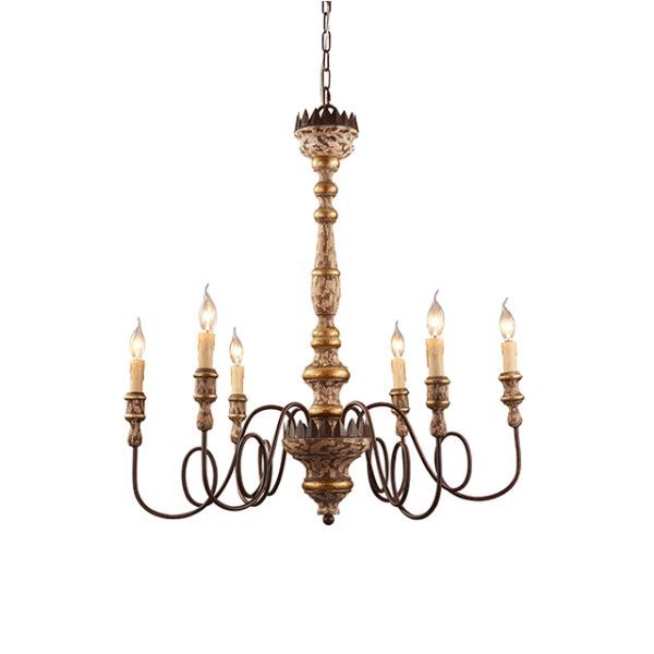 Vintage Iron Filament Painted wood chandelier for Hotel Indoor Lighting (WH-CI-17)