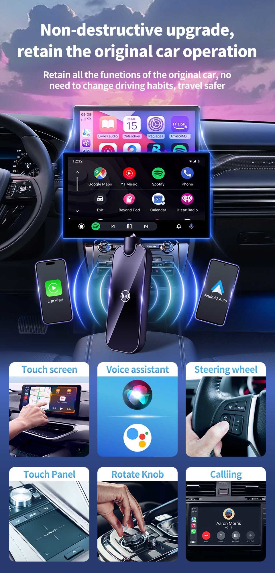 M9 Universal Wired To Wireless Carplay Android Auto Adapter Dongle USB BT