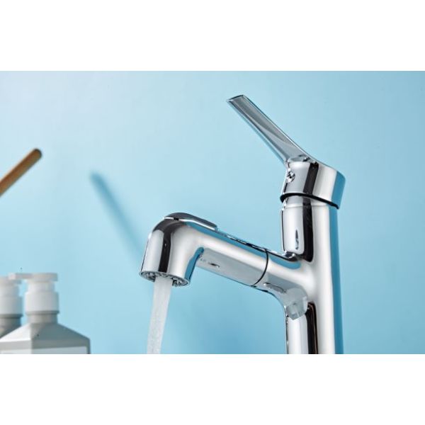 Single Hole Silver electroplate above Counter Copper Pull Faucet