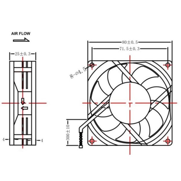 230V AC Cooling Industrial Ventilation Fans 3 Inch 80x80x25mm Ball Bearing 22W
