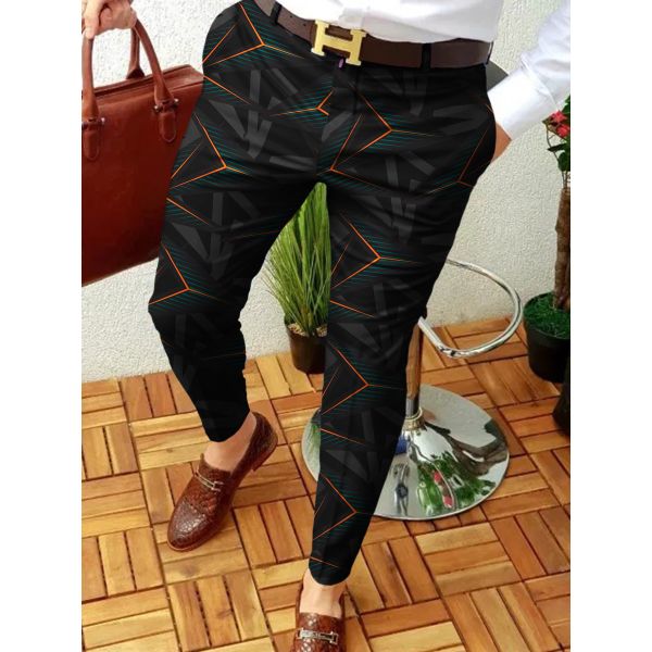 Light Wash Digital Print Polyester Trousers Multi-style Slim-fit Plaid for Casual Men