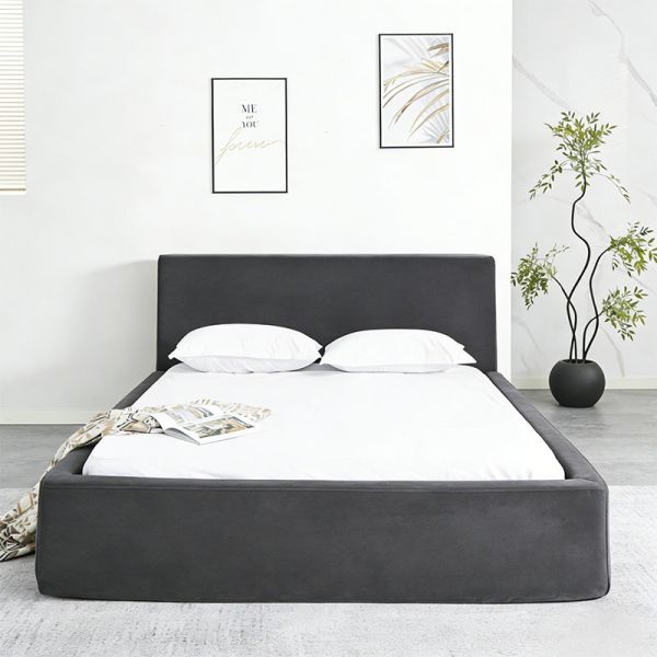 Vacuum Compressed Foam Bed With Headboard, Modern Frameless Queen King Platform Bed, Foldable Boneless Bed In A Box