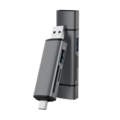 Hub OTG USB 3.0 Type C à double port avec lecteur de carte mémoire SD Micro SD, boîtier en métal