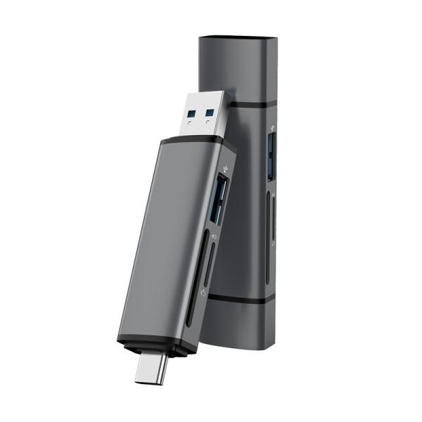 Hub OTG USB 3.0 Type C à double port avec lecteur de carte mémoire SD Micro SD, boîtier en métal