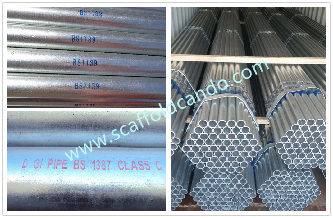 OD48.3mm, 60mm hot dip galvanized scaffolding steel pipe, GI tube BS1139, EN10219 1000mm,3000mm,4000mm,5000mm,6000mm