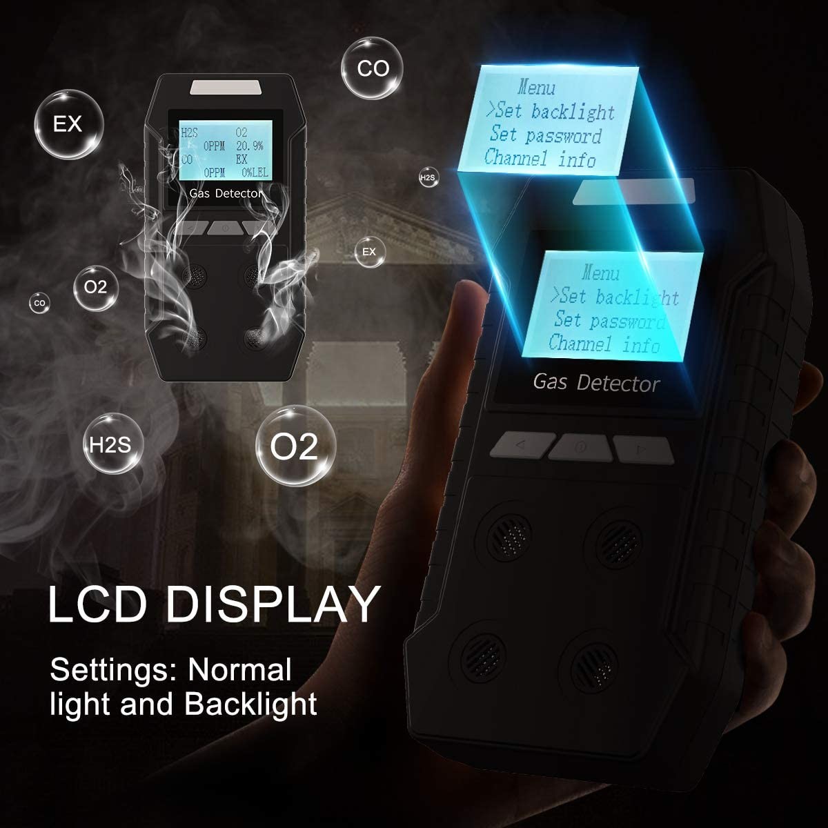 Светлый голос сигнала тревоги предупреждая Multi детектор газа с дисплеем LCD