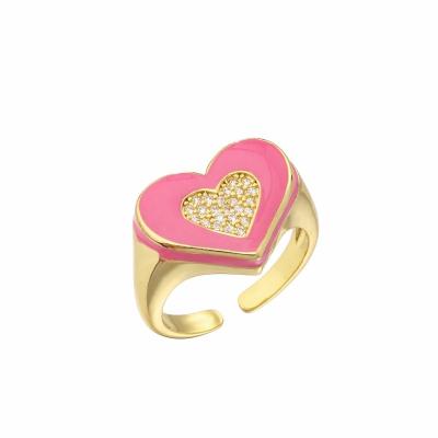 O micro pavimenta o óleo Chunky Gold Heart Ring de 18K Diamond Ring Gold Plated Heart Drop