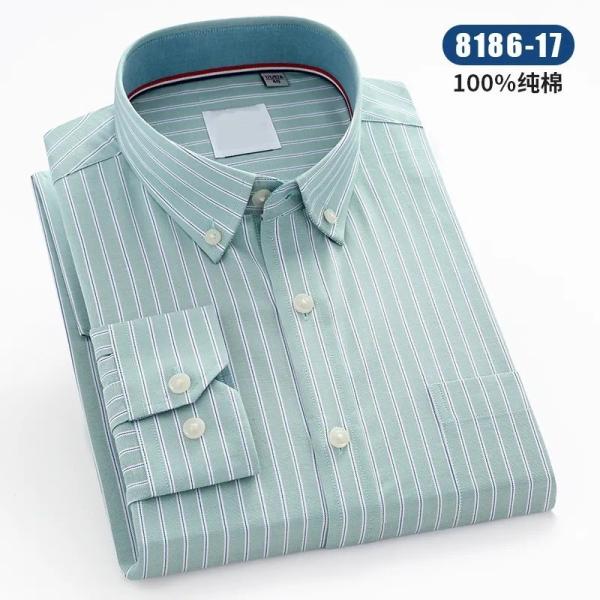                  2023 New Men′s Oxford Textile Shirt Pure Cotton Spring and Autumn Long Sleeve Youth Shirt Cotton Pocket Stripe Wholesale             