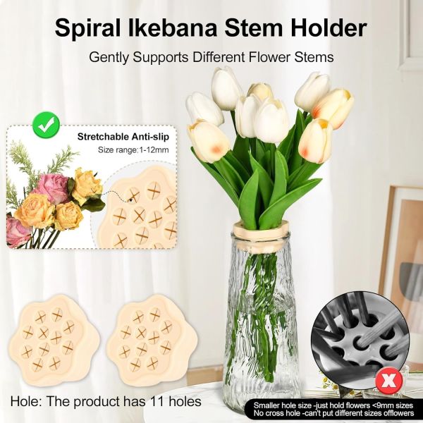 Silicone Spiral Ikebana Stem Holder, White Spiral Stem Holder Ring For Flowers, Upgraded Spiral Stem Holder For Vases, Spiral DIY Bouquet Twister Flower Arrangement Holder