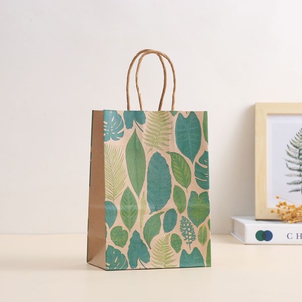 Gravnre Printing Green Plant Paper Bag for Food Snacks Packaging Mori Party Gift Bag
