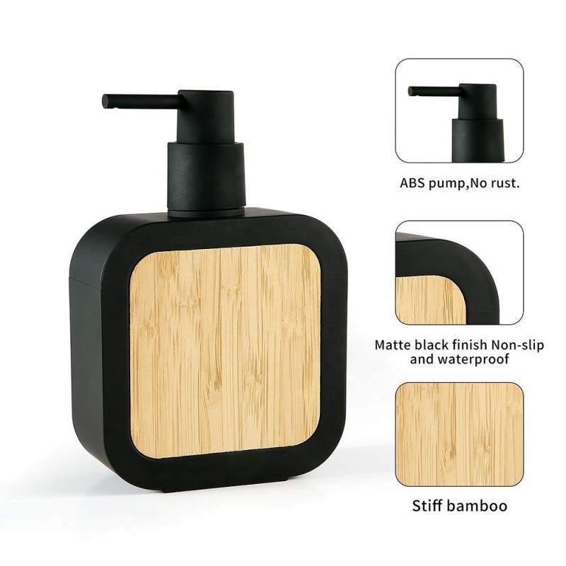Bamboo Wood Dispenser Bottle for Liquid Hand Cream and Dishwashing Liquid Hand Sanitizer for Kitchen and Bathroom Countertops