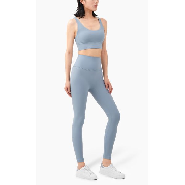 Cross Back Yoga Set Clothes Gathered Belly Matching Sports Bra And Leggings Set