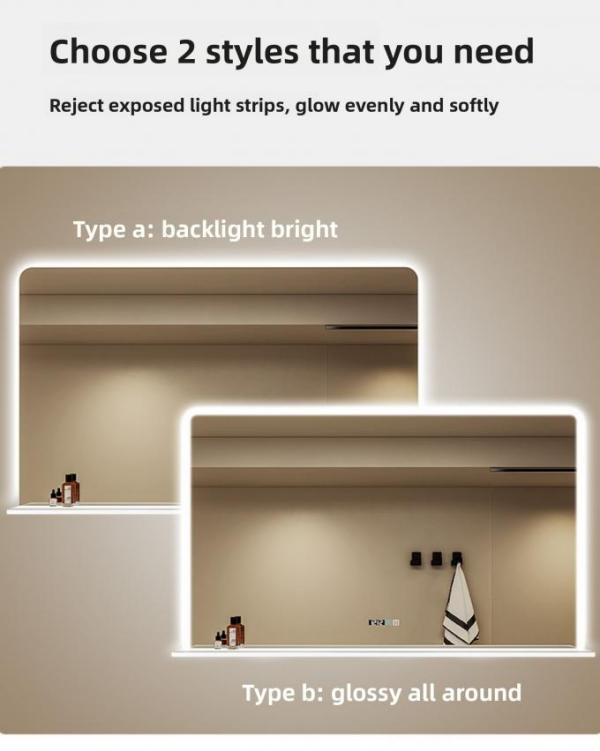 Modern Apartment & Hotel Bathroom Mirrored Undershelf with Touch Switch IP44 Rated Convenient Under-Mirror Access for Storage