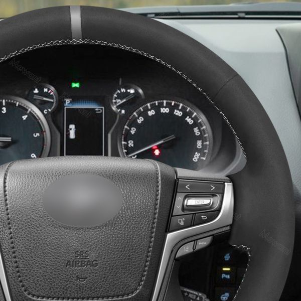 MEWANT Car Interior Accessories For Toyota Land Cruiser Prado Crown Hand Sewing Soft Black Suede Steering Wheel Cover