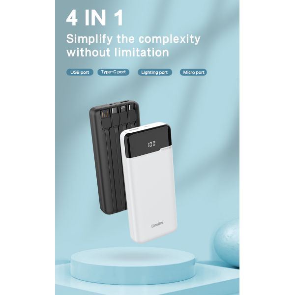 LCD Digital Display Portable Power Bank Fast Charging with Built in 4 Cables 20000mah