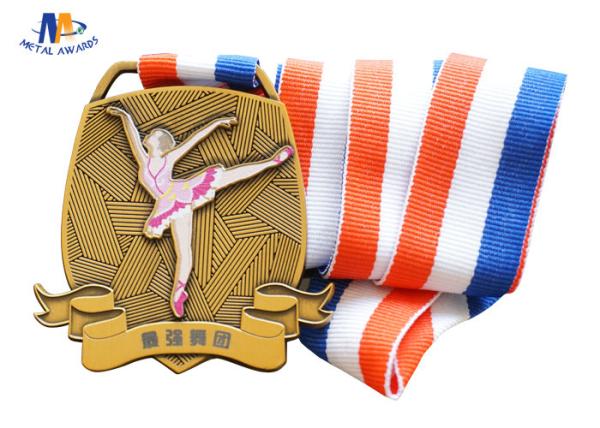 Zinc Alloy Metal Awards Dancing Stock Medals Antique Gold Plating Soft Enamel