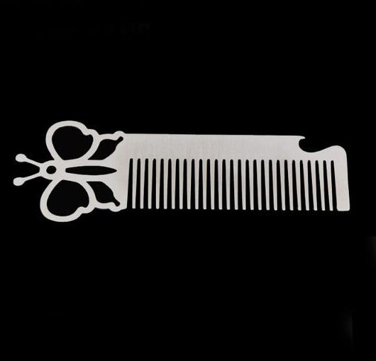 Custom cool innovative men gift, engrave logo stainless steel unique design butterfly barber beard comb bottle opener