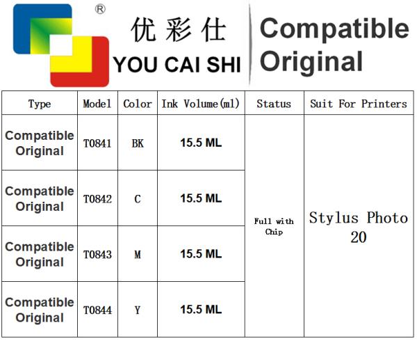 100% Brand New for epson T0841 T0842 T0843 T0844 Color Compatible ink cartridge For Epson Me Photo 20