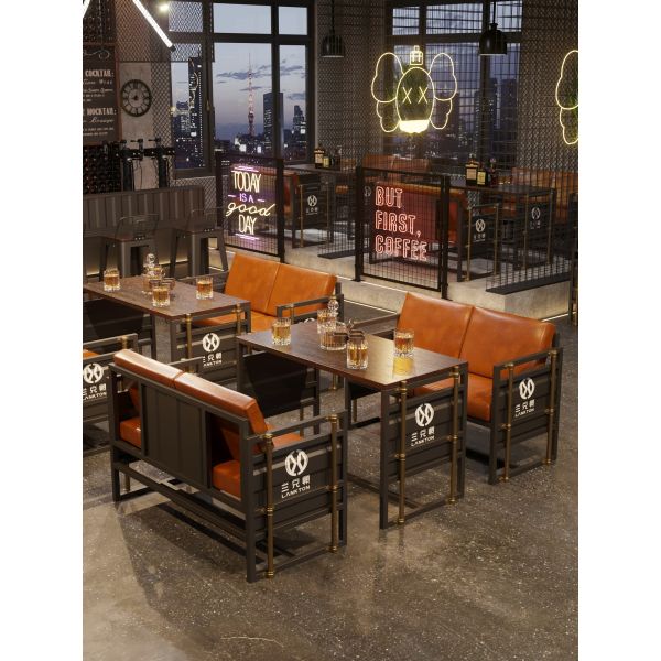 Durable Iron Frame Metal Bar Booth with Premium PU Leather and Customizable Colors for Industrial Bar Furniture