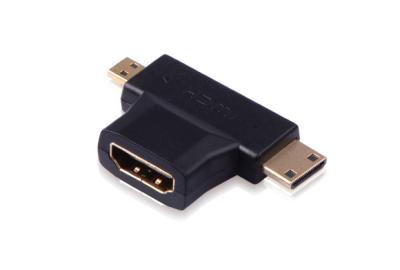 HDMI F to MINI M+MICRO M Gold Plated Adapter (Black) support 3D