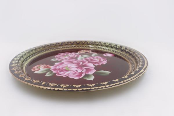 0.036cbm Tableware Fruit Metal Steel Dinner Plate With Flower Pattern