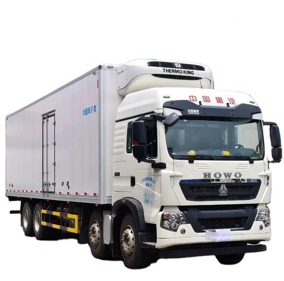light weight HOWO t5g 8x4 man engien 340 hp 30 ton meat fish cold room van truck