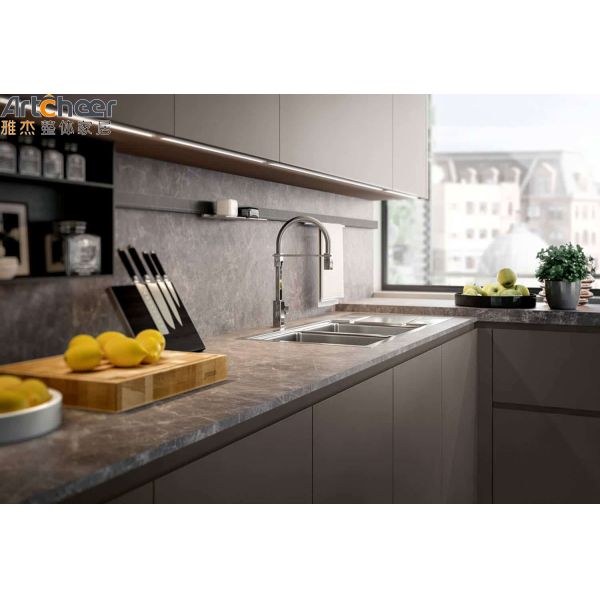 Modern Design HPL Laminated Finish Modular Kitchen Cabinets with 3 Years Warranty for Apartments
