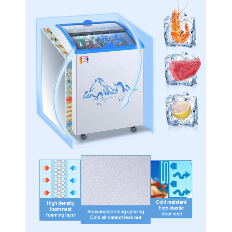 Commercial Ice Cream Freezer Sliding Chest Freezer Glass Top Horizontal