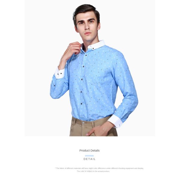 Men's Slim Plaid Printed Long-Sleeved Shirt 100% Polyester Fabric Type and Zipper Closure