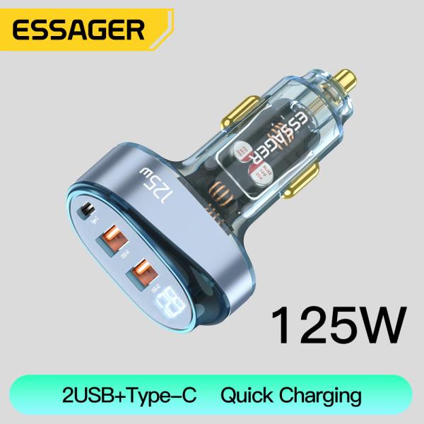 Type C Fast Charging Car Chargers Transparent 125W With Digital Display 2 USB