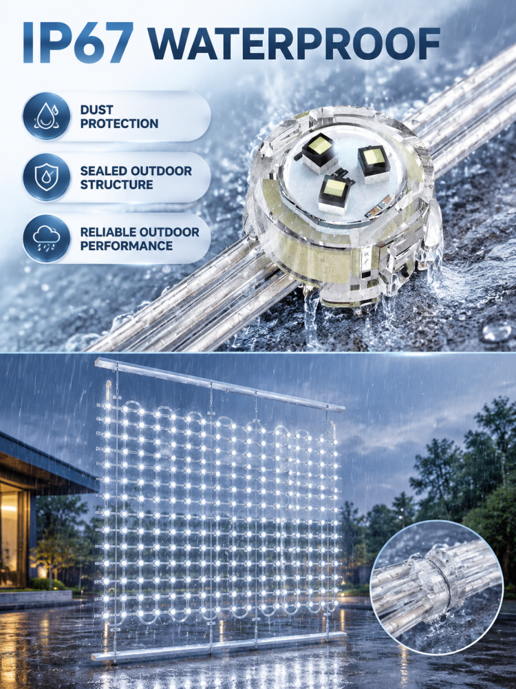 Outdoor Flexible LED Mesh Curtain 3 LED Round Pixel Matrix Screen 10x10 To 20x20 DC12V