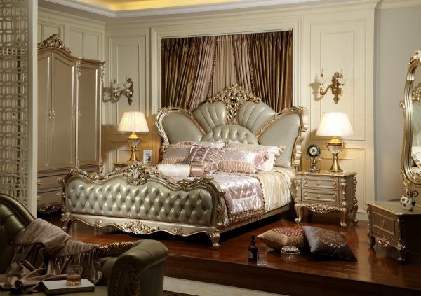 Luxury hotel bedroom furniture Crown leather upholstered Headboard w/ Wardrobe Joyful Ever