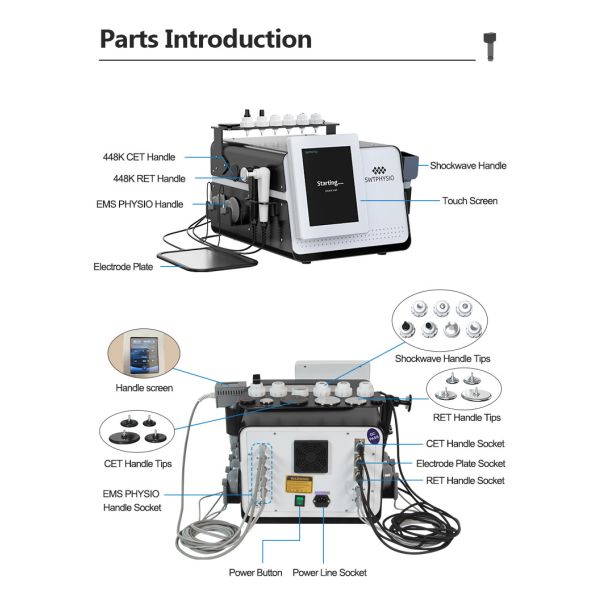 4 Handles ED Therapy Improve Wrinkles 448KHz CET RET Vacuum EMS Physicaltherapy Shockwave Device