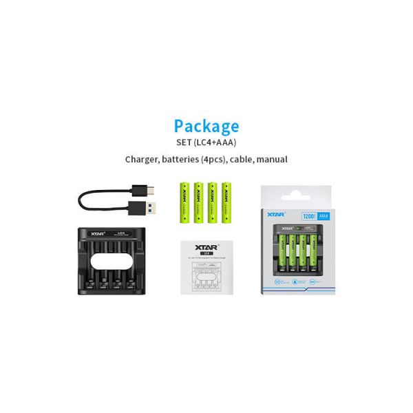 XTAR LC4 AA Battery Charger 4 Port USB C AAA Alkaline Battery Charger
