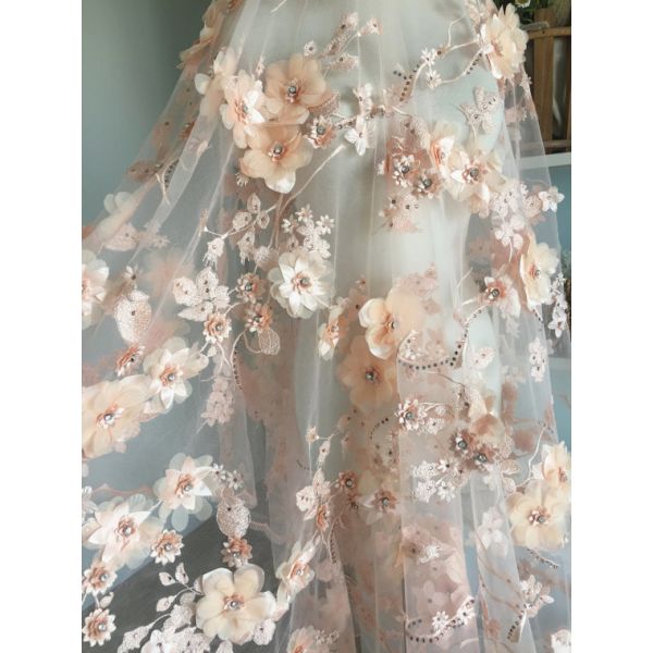 Роскошная флористическая вышитая бисером Bridal ткань шнурка Scalloped ткань шнурка мантии свадьбы края