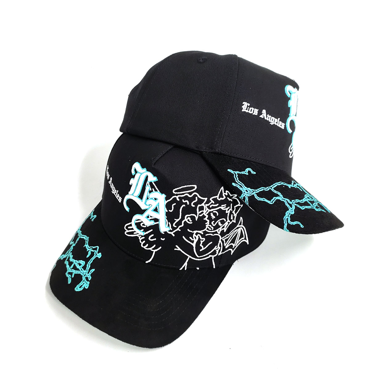 3D Embroider Logos Brim Baseball Caps Cotton And Suede Custom Interior Tape 5 Panels Back Tag Full Black